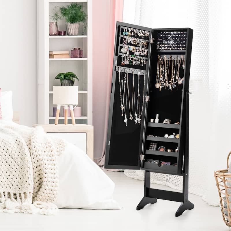 Gymax Vanity Mirror Tilting Jewelry Cabinet Organizer Storage Box - See Details