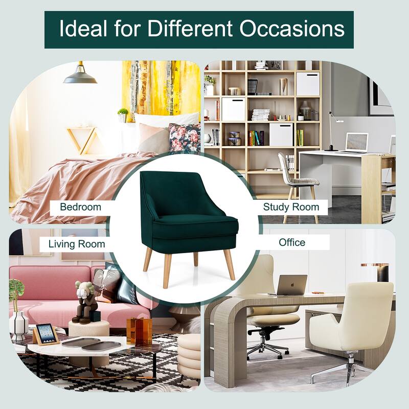 Costway Accent Chair Velvet Upholstered Single Sofa with Rubber Wood - 27'' x 25'' x 30''