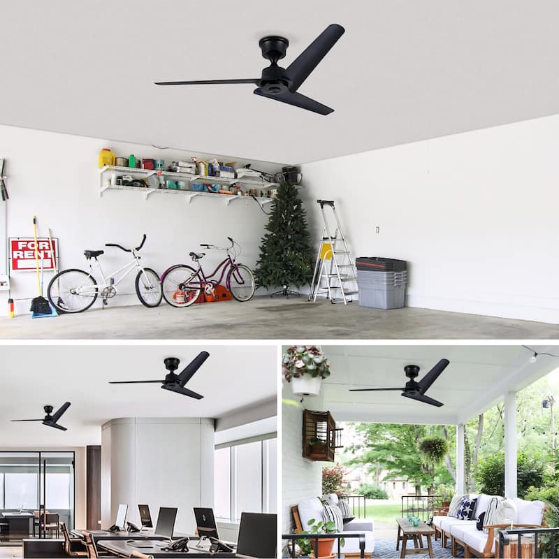 52 inch Black Flush Mount Ceiling Fan with Remote, No Light, DC Motor