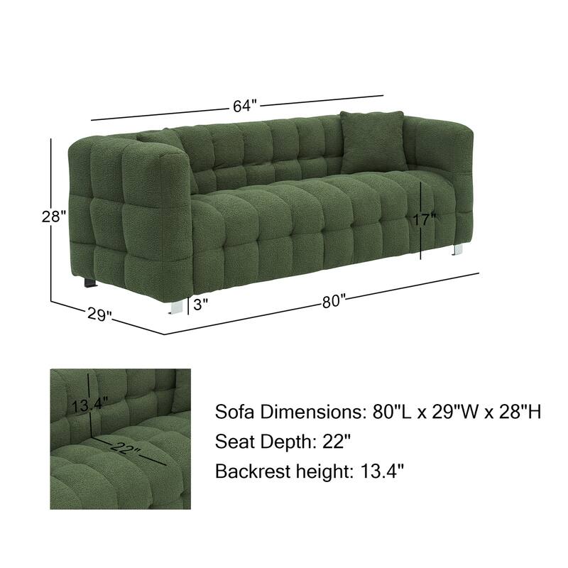 Premium 80-inch Wool Sofa with High-Density Foam Filling and Bonus Cushions