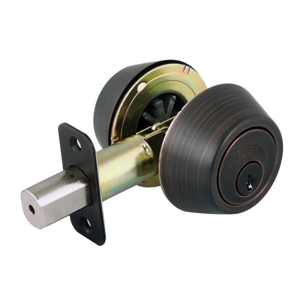 Design House 702613 Double Cylinder Keyed Entry Deadbolt with Radius Corner Latch Faceplate - Brushed Bronze