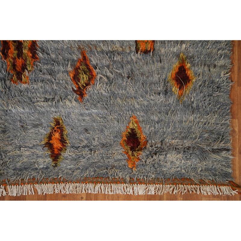 Hand Knotted Oriental 100% Wool Carpet Modern Tribal Navy Blue & Blues Moroccan Area Rug - 9' 9'' X 6' 4''