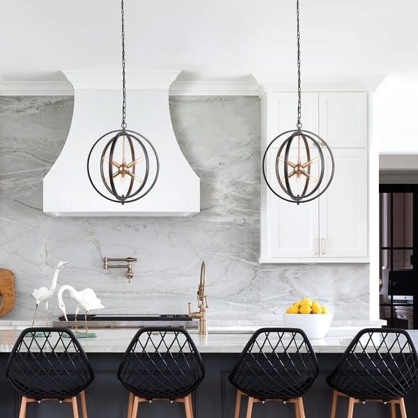 slide 2 of 8, Mid-century Modern Frame 6-light Pendant Lights Globe Ceiling Chandeliers - D18" x H22.5" D18" x H22.5" - Brushed Sliver-Black