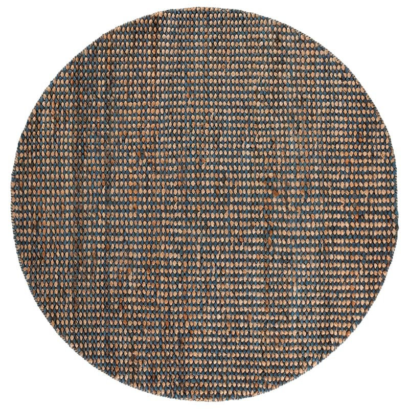 SAFAVIEH Handmade Natural Fiber Couture Seka Jute & Cotton Rug - 6' Round - Natural/Blue