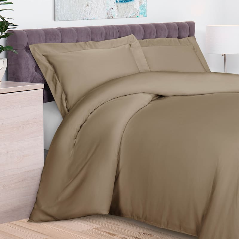Superior 300 Thread Count Rayon From Bamboo Solid Duvet Cover Set - Taupe - Full - Queen