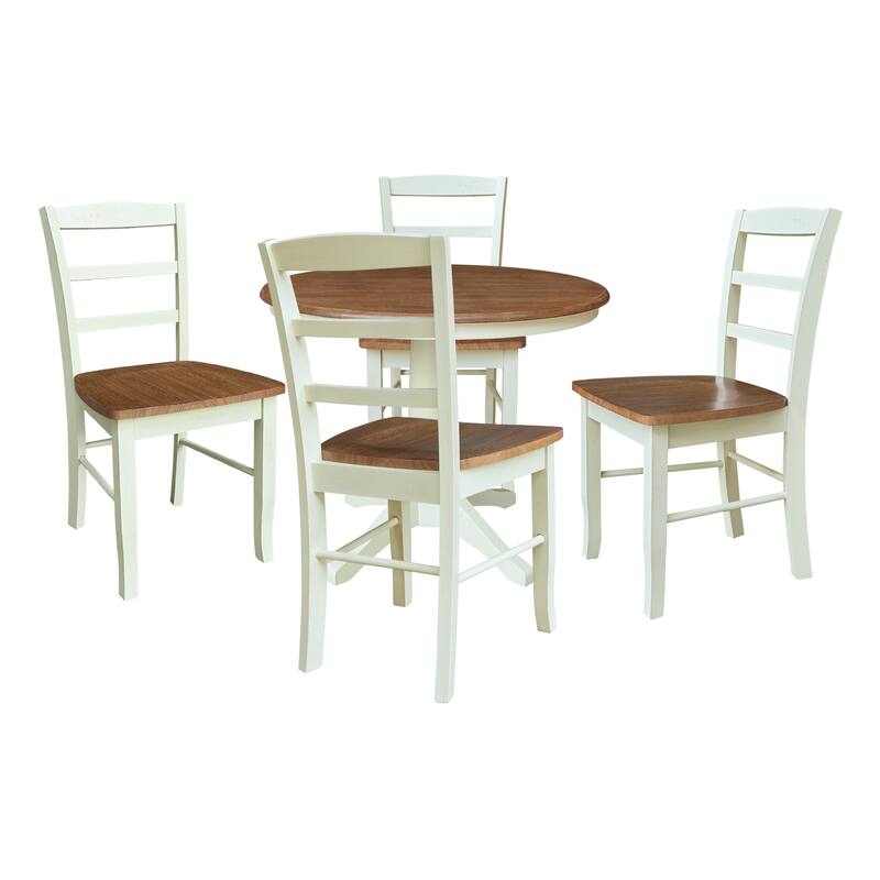 36" Round Pedestal Dining Table with Madrid Chairs - 5-Piece - Hickory/Shell