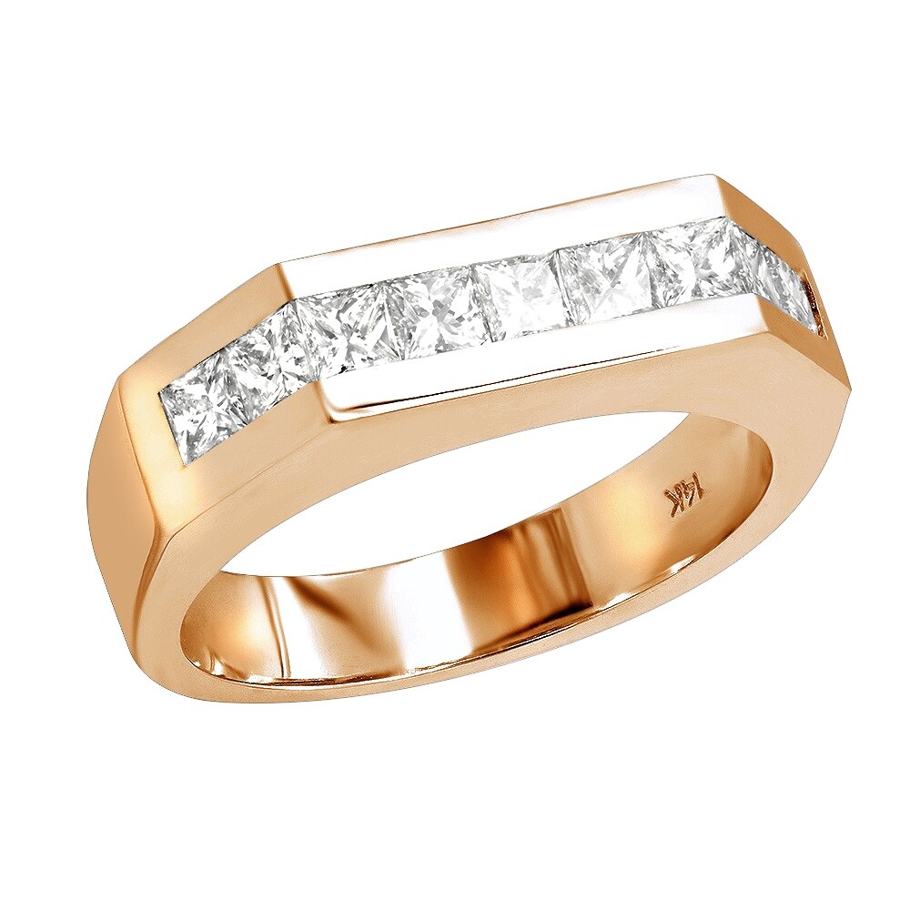 Unisex 9 Stones Wedding Band Princess Diamond Ring for Men or Women 1.98ctw in 14k Gold by Luxurman