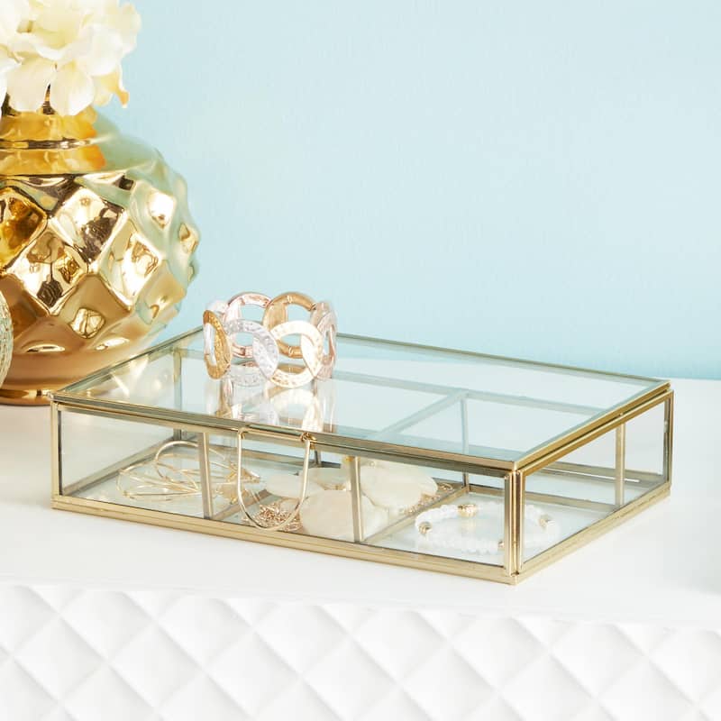 Glass Decorative Jewelry Box with Clear Glass - Gold - CosmoLiving by Cosmopolitan