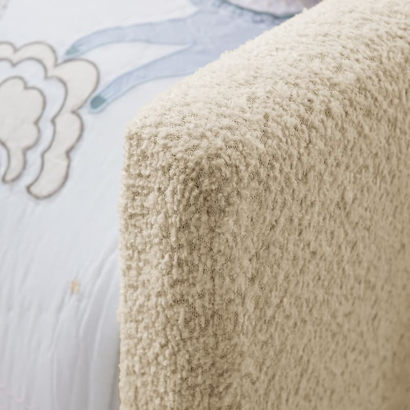 Twin Size Platform Bed Upholstered Bed with Safety Rail and Pocket, Kids Bed with RabbitEar, Skin-friendly Boucle Fabric