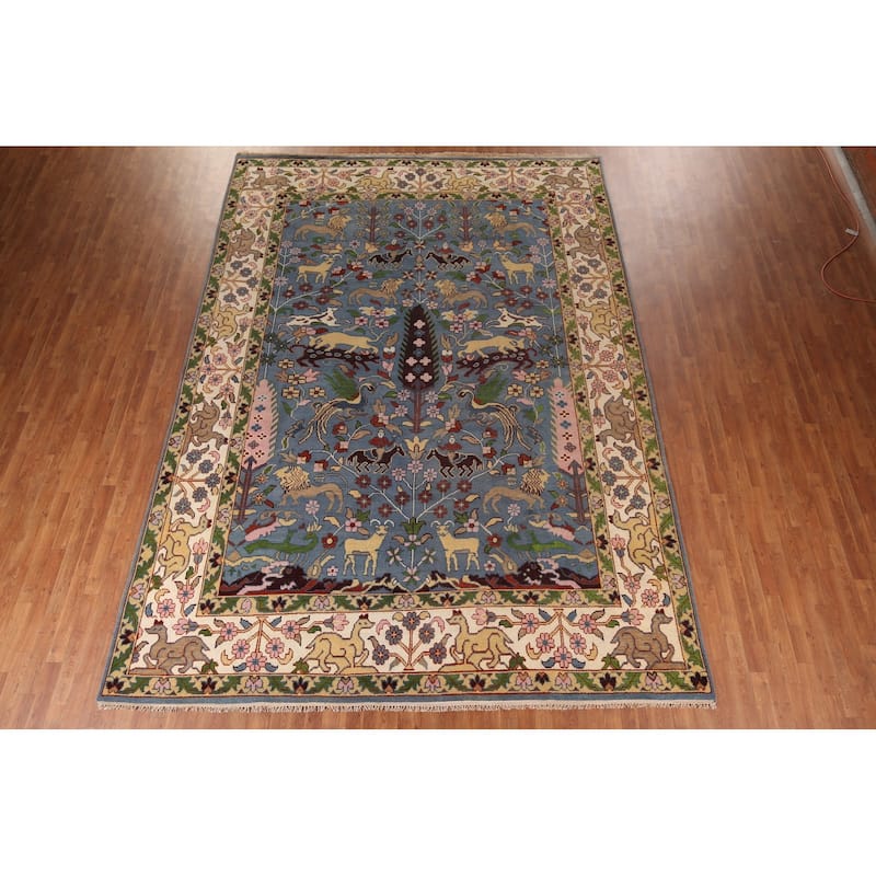 Hunting Animals Ziegler Large Indian Rug Handmade Wool Carpet - 9'10"x 13'10"