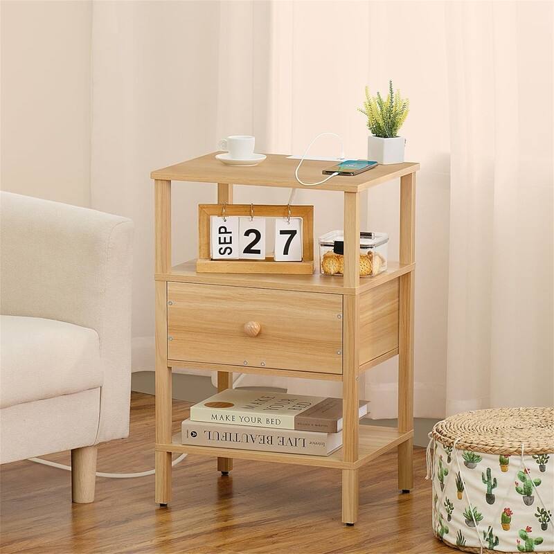 Nightstand Set of 2 with Charging Station and USB Ports