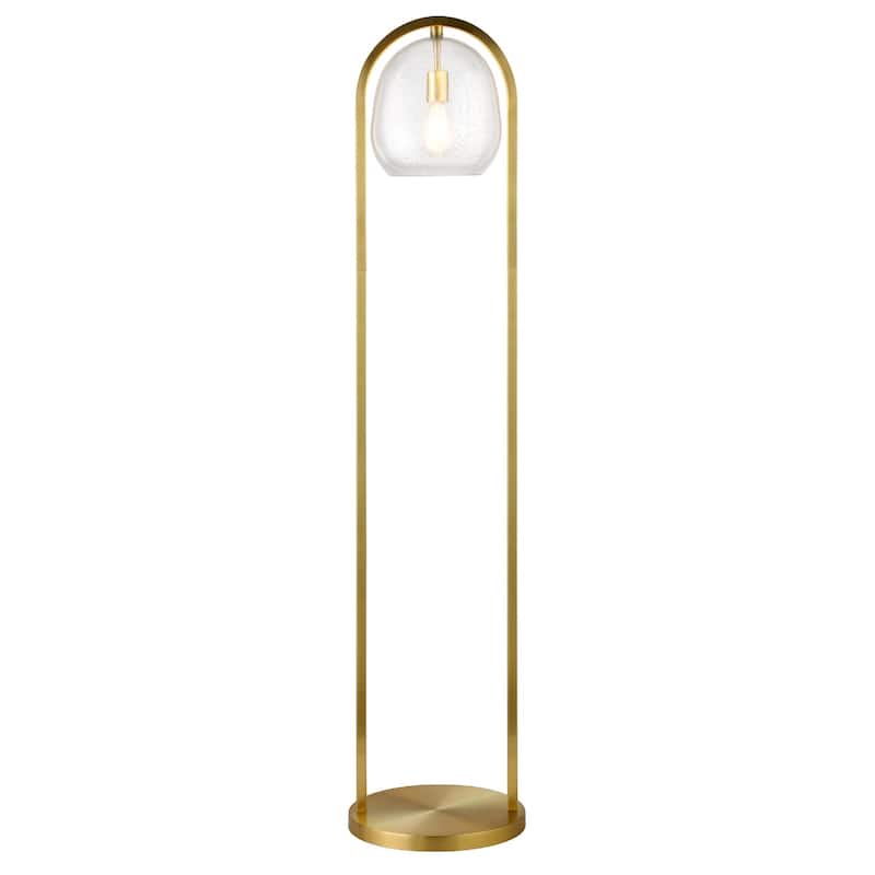 Metal Column Floor Lamp with Seeded Glass Globe Shade and Smart - 14” x 14” x 64.5” (D x W x H)