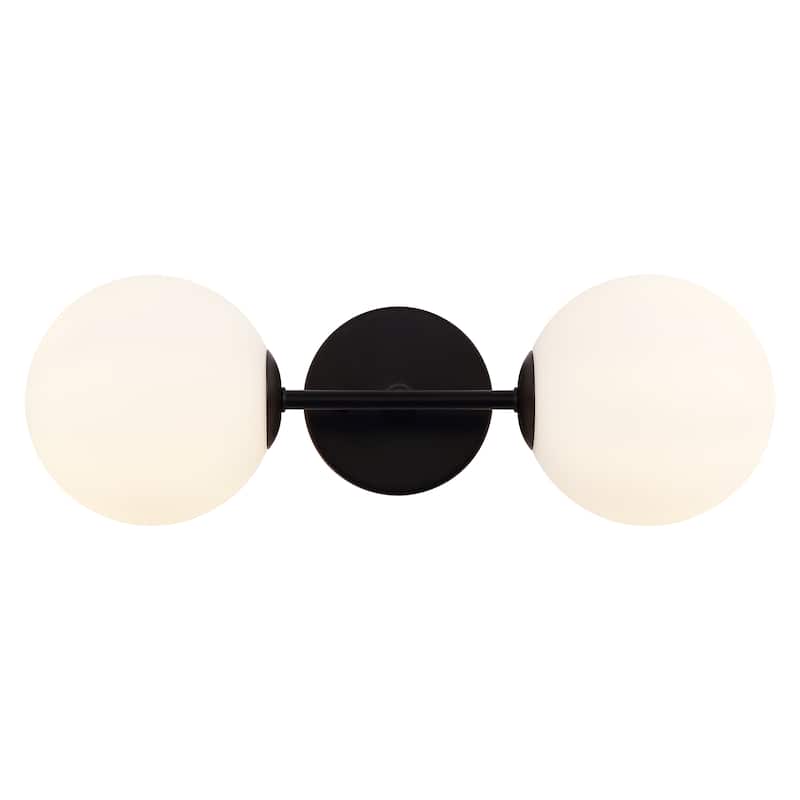 SAFAVIEH Rakhee 2-Light Globe Bathroom Vanity Wall Sconce (LED Bulbs Included) - 17.5 In. W x 7 In. D x 6 In. H - 18Wx7Dx6H - Black
