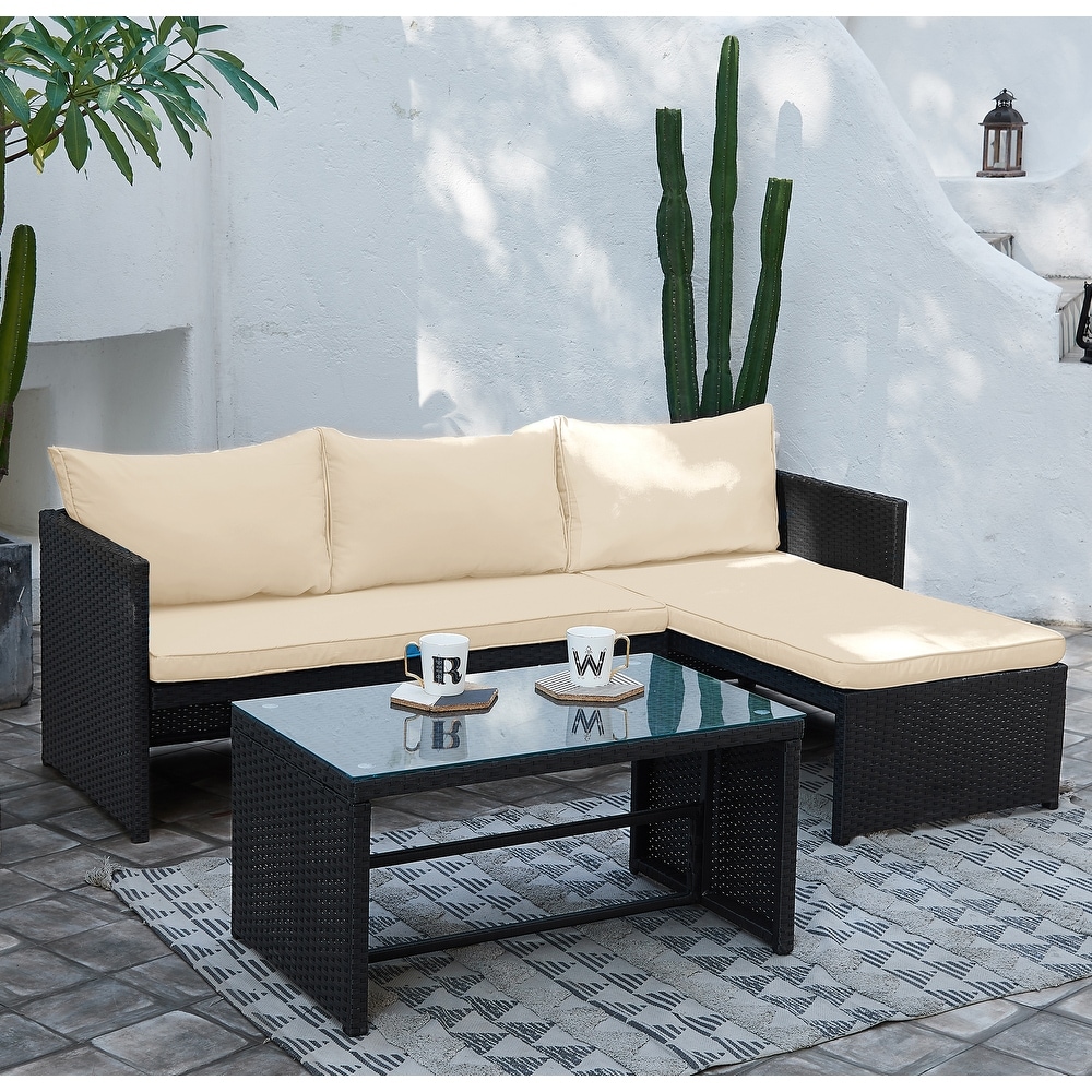 Mcombo Outdoor Patio Black Wicker Furniture Sectional Set All-Weather Resin Rattan Chair Conversation Sofas 6085-S1013