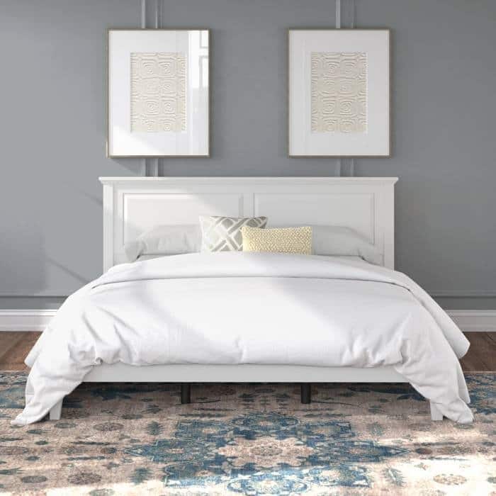 Solid Oak Platform Bed with Tapered Legs and Headboard