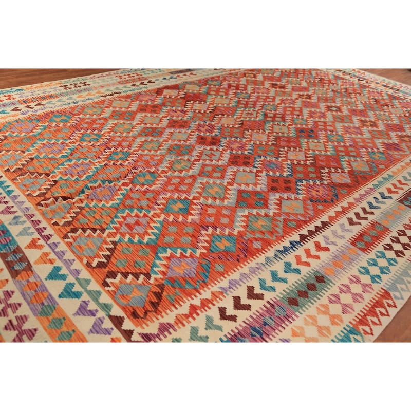 Multi-Color Kilim Oriental Large Rug Hand-Woven Wool Carpet - 10'4"x 15'11"
