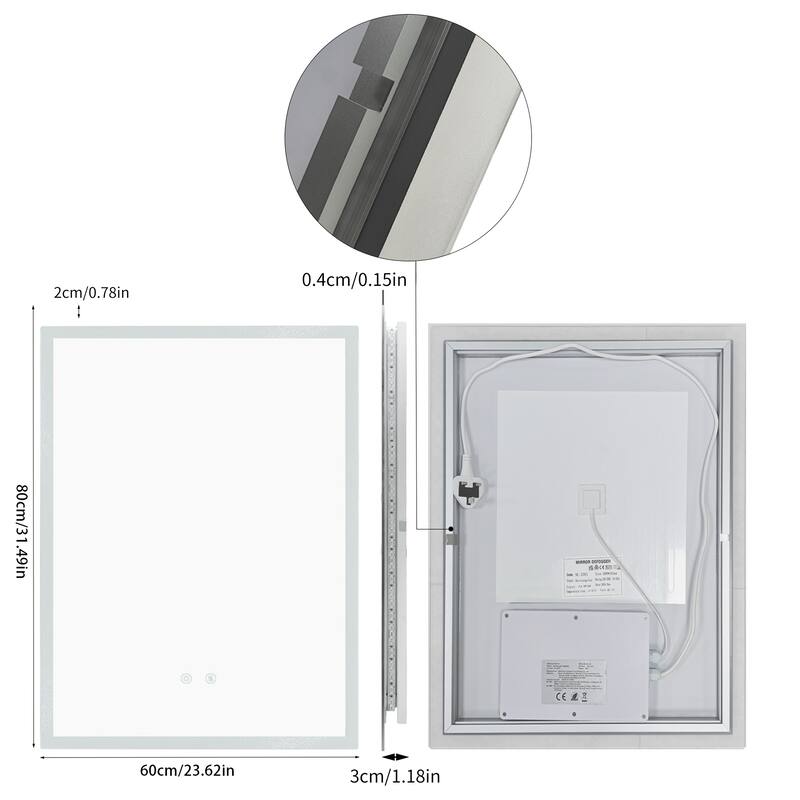 Rectangle Wall LED Bathroom Mirror Backlight Anti-fog Makeup Mirror Horizontal or Vertical
