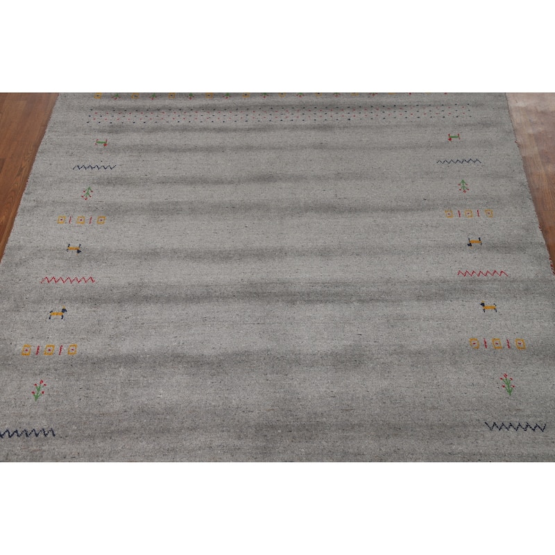 Hand Knotted Oriental 100% Wool Carpet Tribal Animal Pictorial Greys & Charcoal Gabbeh Area Rug - 7' 8'' X 5' 9''