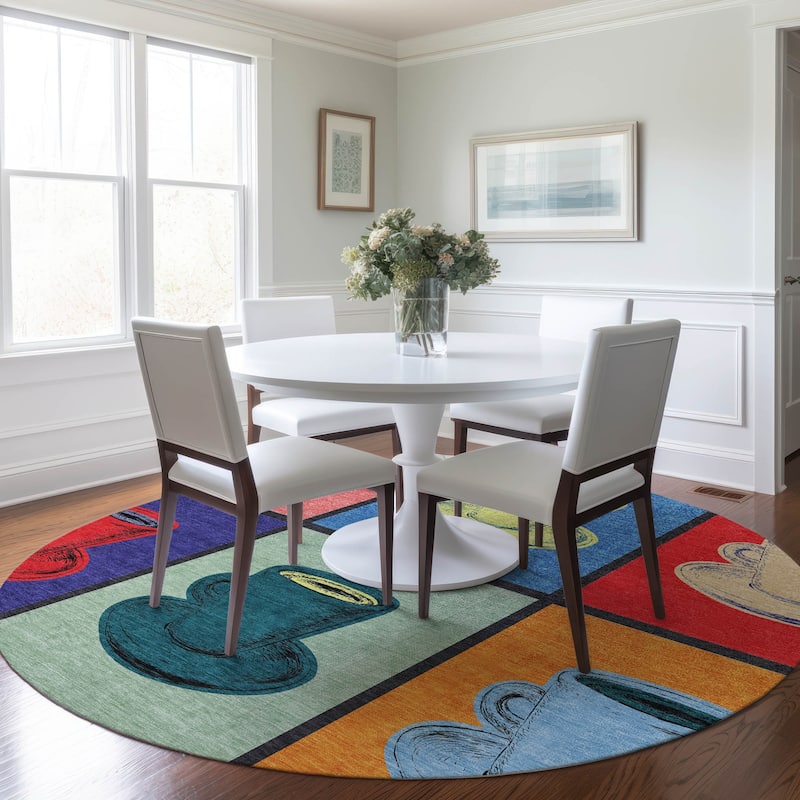 Premium Washable Super Soft Coffee Mosaic Mayfield Rug - Multi - 8' x 8' - Round