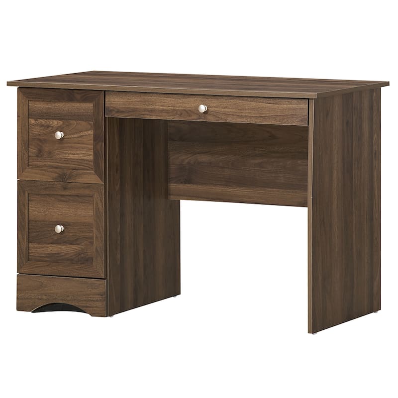 Compact Computer Desk Wooden Home Office Workstation with 3 Drawers - Brown
