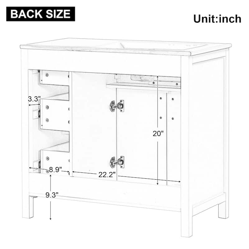36 inch Freestanding Bathroom Vanity Set in Off White with Integrated Ceramic Sink