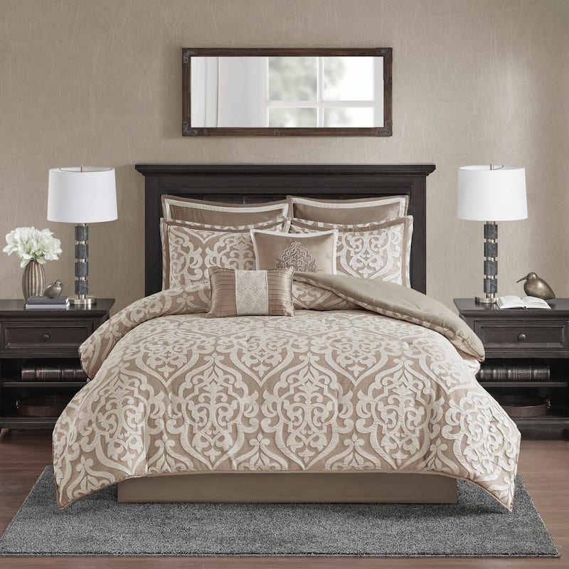 Madison Park Dillon 8 Piece Jacquard Comforter Set - Tan/Ivory - California King