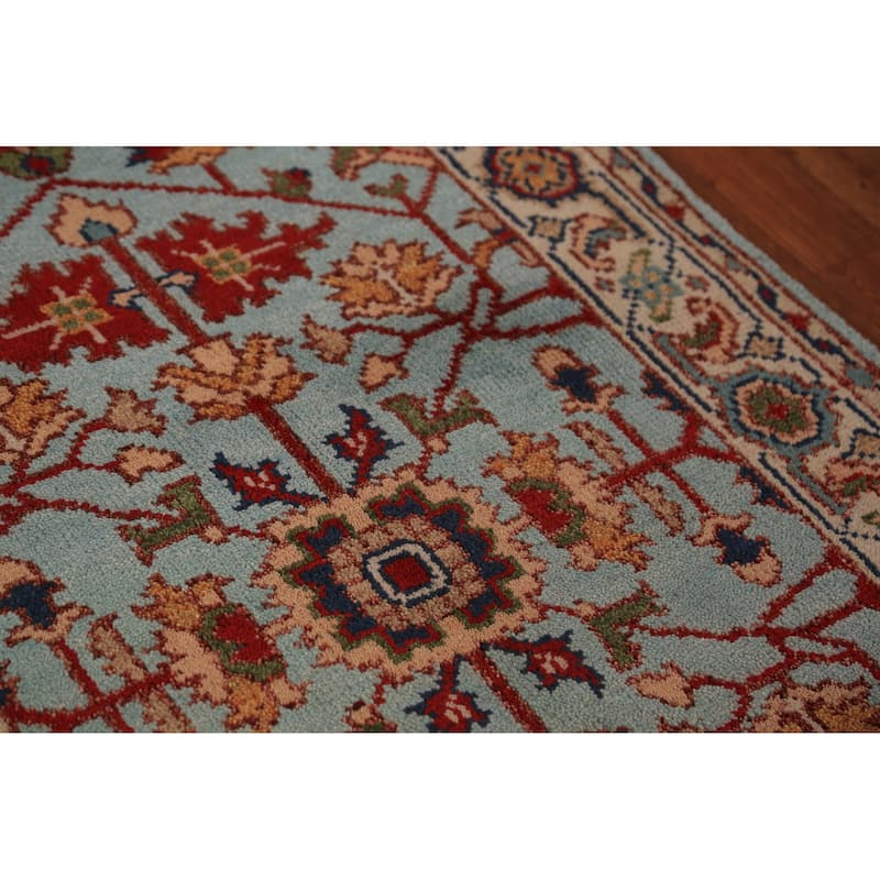 Light Blue Floral Oushak Indian Foyer Rug Handmade Wool Carpet - 2'11"x 5'1"