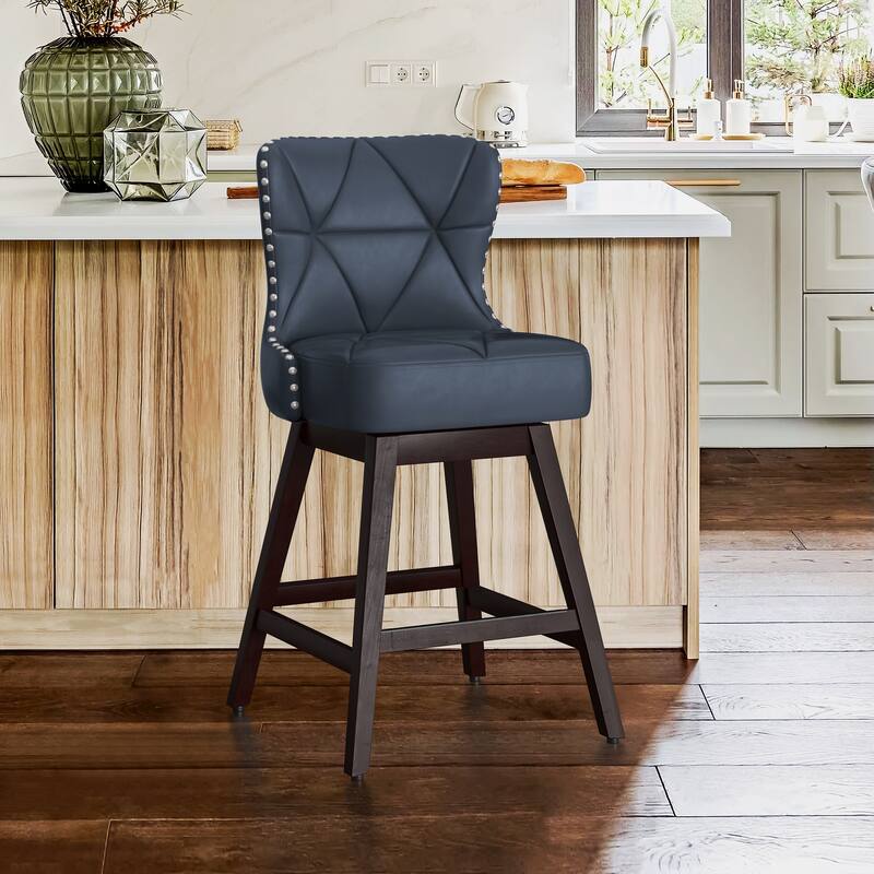 26 in. Mid-Century Modern Counter Stools Wood Frame Swivel Bar Stools with Faux Leather/Fabric Upholstered Seat