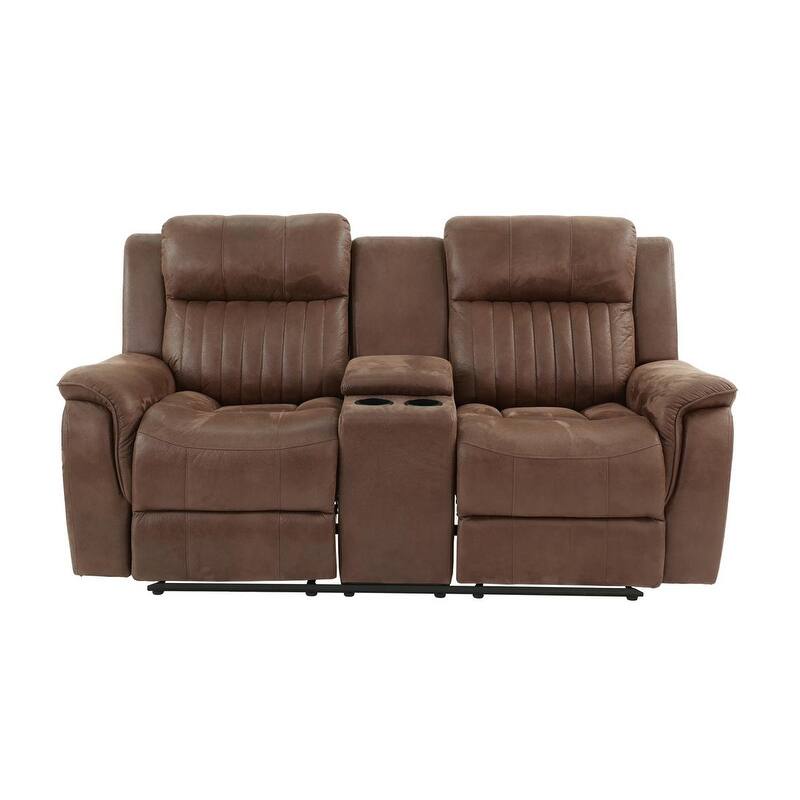 Contemporary Manual Motion Loveseat W Console 1Pc Couch Living Room Furniture Dark Coffee Breathable Leatherette - Dark Coffee