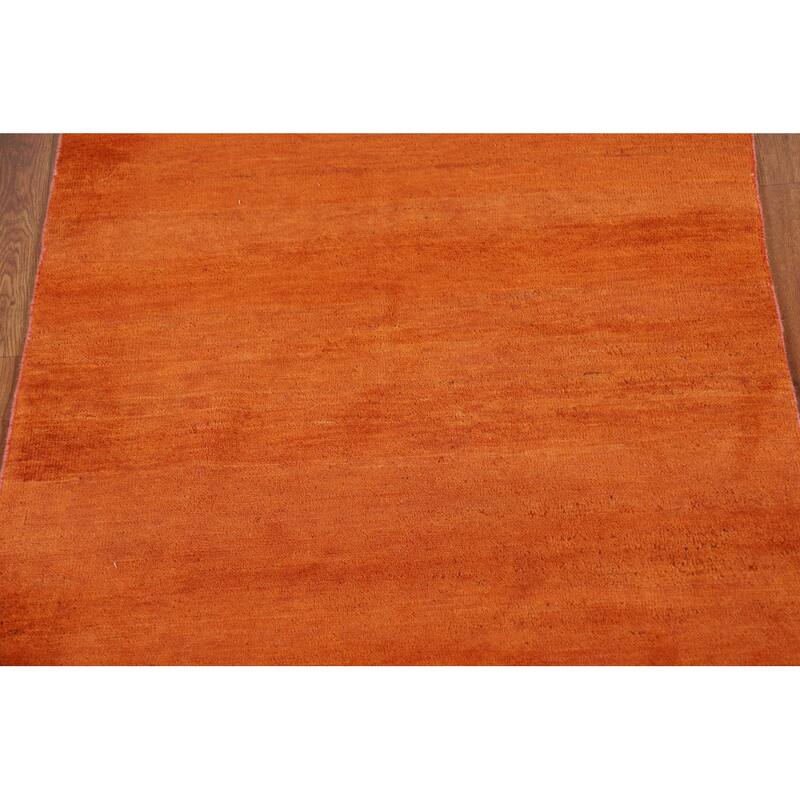 Orange Modern Gabbeh Foyer Rug Solid Hand-Knotted Wool Carpet - 3'1" x 4'11"