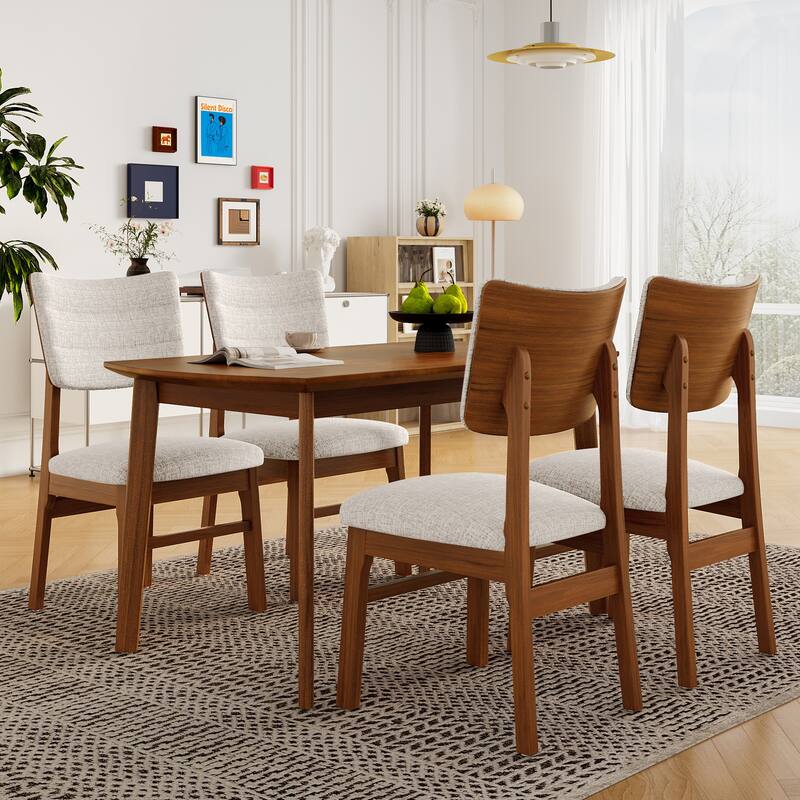 Mid-Century Upholstered Dining Chairs with Rubberwood Frame, Set of 4