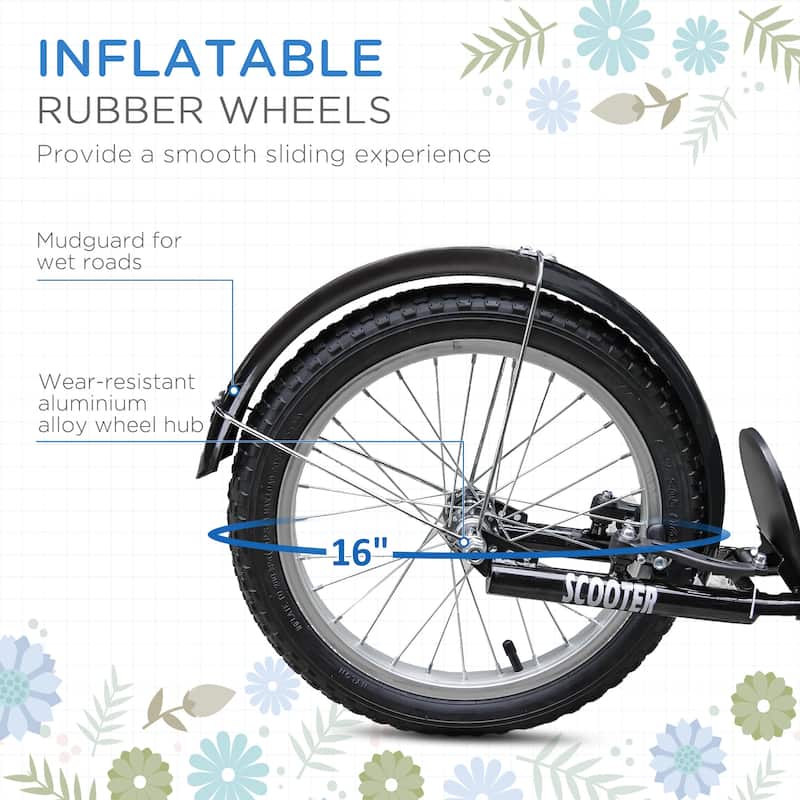 Kids Adjustable Scooter with Dual Brakes Large Rubber Wheels Textured Deck Basket and Cup Holder for Age 5 to 12