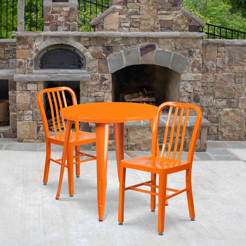 30-inch Round Indoor/ Outdoor 3-piece Metal Table and Chairs Set - Orange
