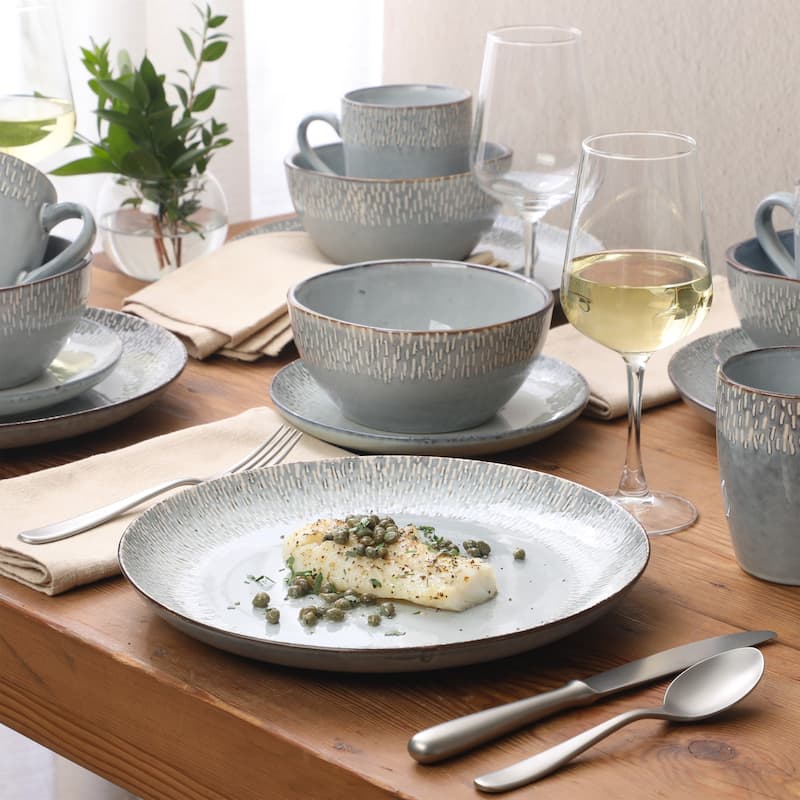 Gibson Elite Jasper 16 Piece Plates and Bowls Reactive Glaze Dishes Stoneware Ceramic Dinnerware Set - Service for 4