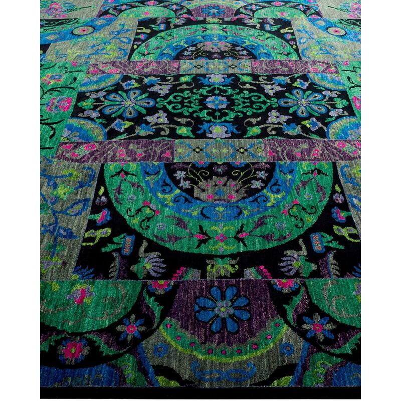 Overton Hand Knotted Wool Vintage Inspired Modern Contemporary Suzani Black Area Rug - 8' 1" x 10' 0"