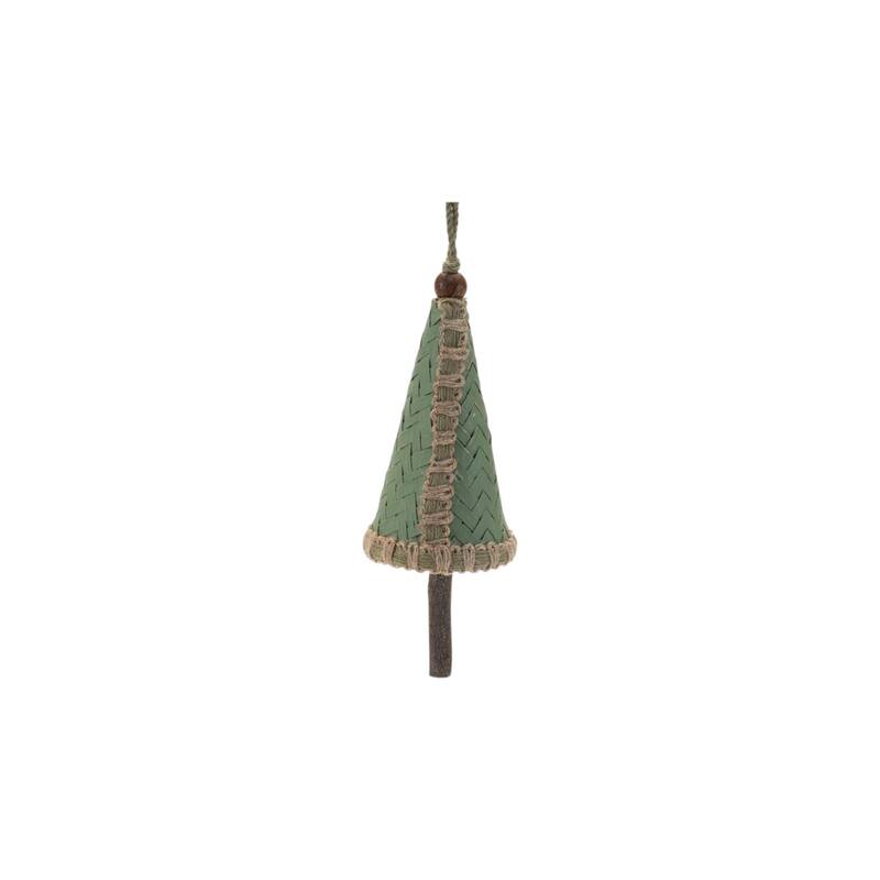 HomeRoots Set of Four Green And Natural Woven Bamboo Christmas Tree Shaped Ornaments
