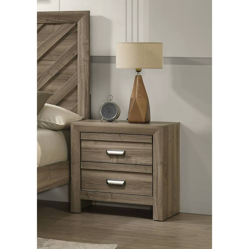 Contemporary Light Brown Wood Nightstand with Brushed Metal Drawer Pulls