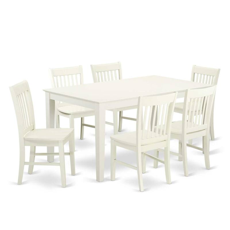 HomeStock 7-Piece Linen White Finish Solid Wood Top Dining Table with 6 Chairs with Lattice Back