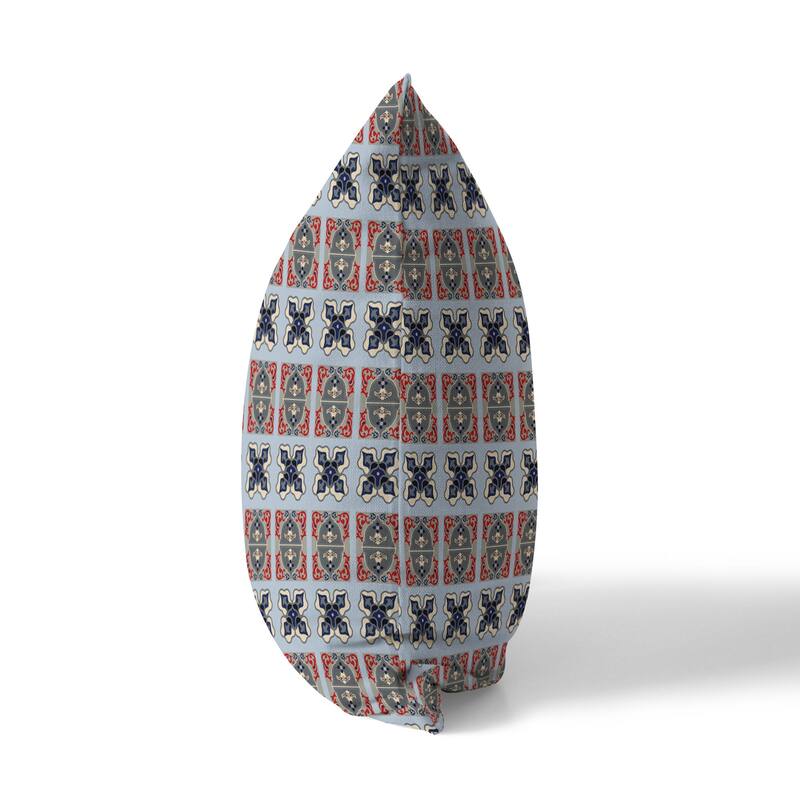 Blue And Gray Darbari Dynasty Indoor/Outdoor Throw Pillow Zipper