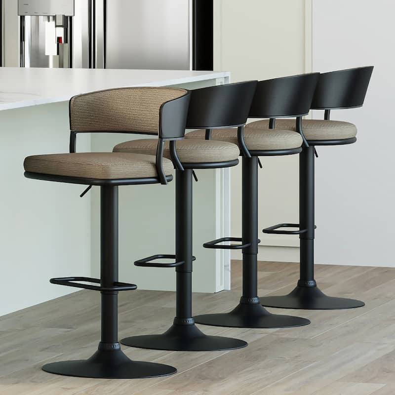 Modern Performance Fabric & Bentwood & Metal Adjustable Air-Lift Stool, Set of 4