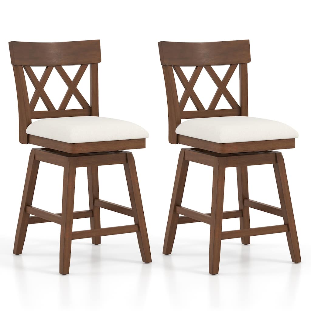 Gymax 26'' Bar Stool Wooden Chair Set of 2 w/Contoured Backrest Swivel