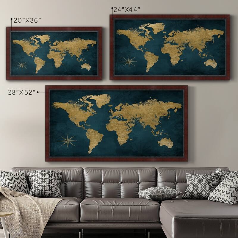 Navy Gold Map Premium Framed Canvas- Ready to Hang