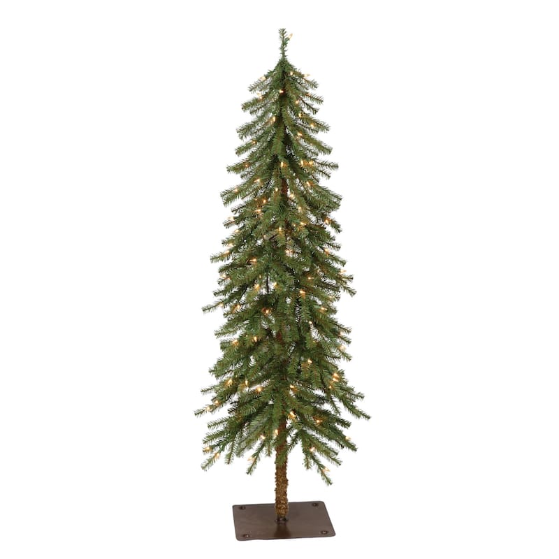 Pre-lit Slim Alpine Artificial Christmas Tree - 4’ - Clear Lights - 4 Foot