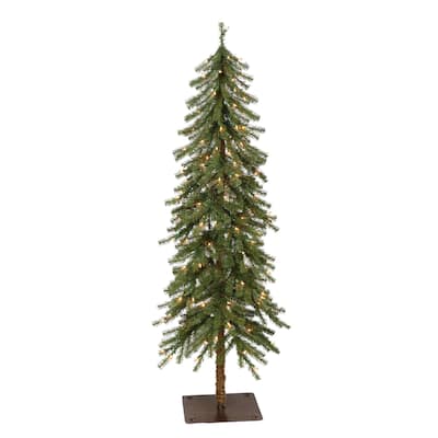 Pre-lit Slim Artificial Alpine Christmas Tree - 5’ - Clear Lights - 5 Foot