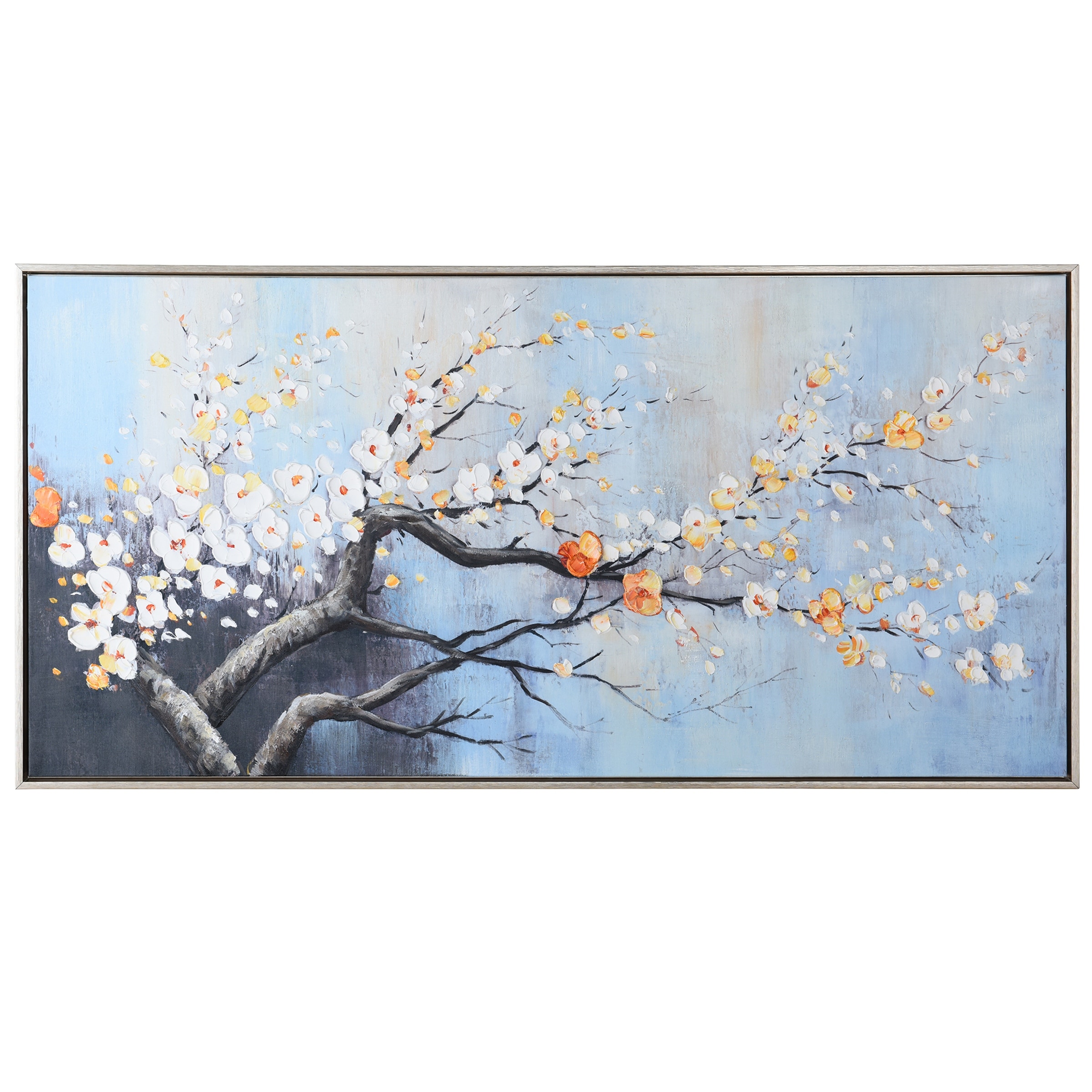 StyleCraft River Bloom Hand-Painted Framed Canvas Wall Art - 47" x 24"