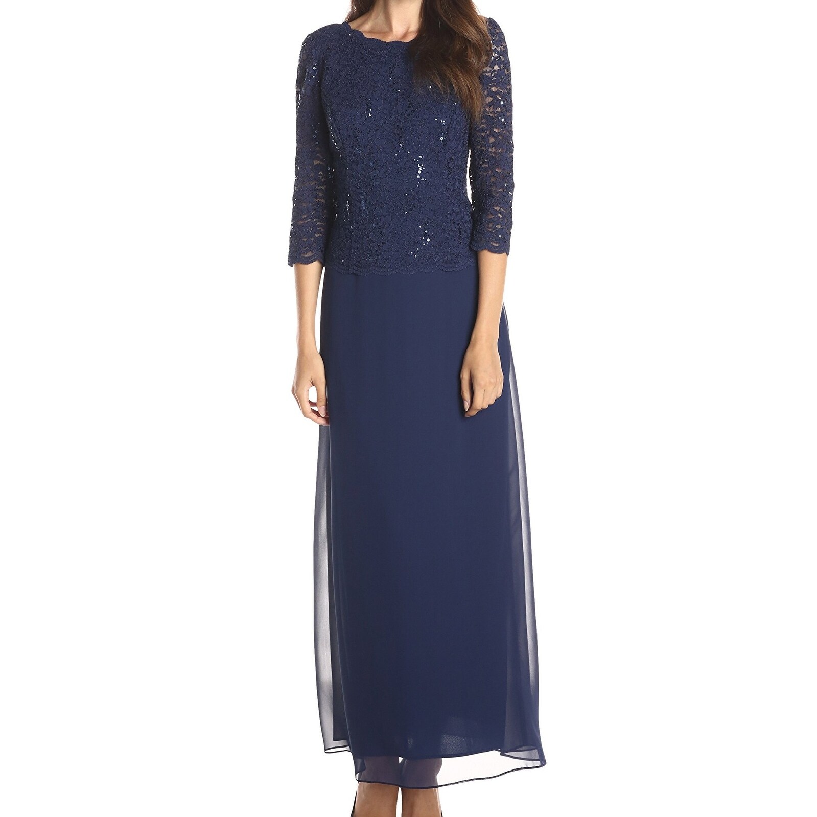 alex evenings sequined lace & chiffon gown