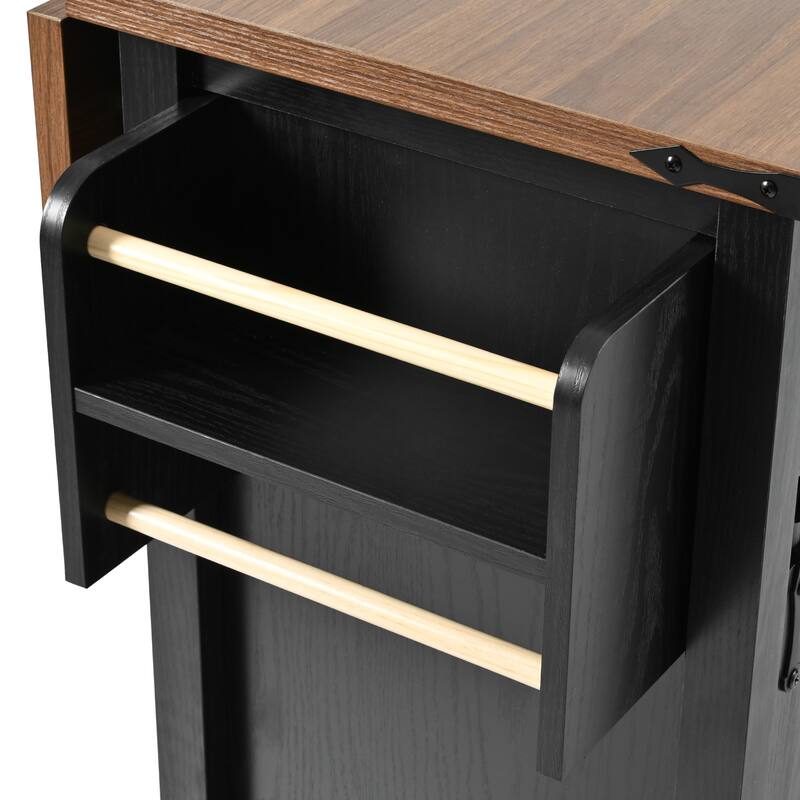 53.7'' Particle Board Farmhouse Kitchen Island with Power Outlet, Drop Leaf, Spice Rack, Rolling Wheels and Drawers