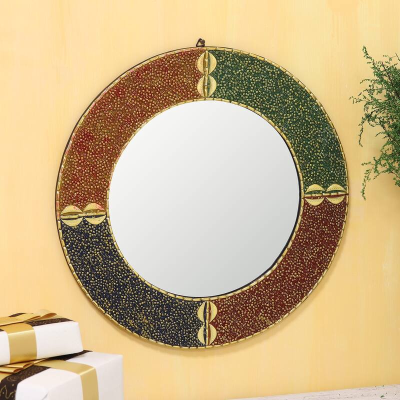 Novica Handmade Modern Glitter Glass Beaded Wall Mirror