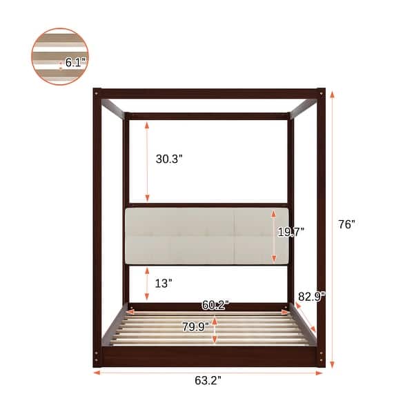 Queen Wood Canopy Platform Bed with Upholstered Headboard Bed Bath