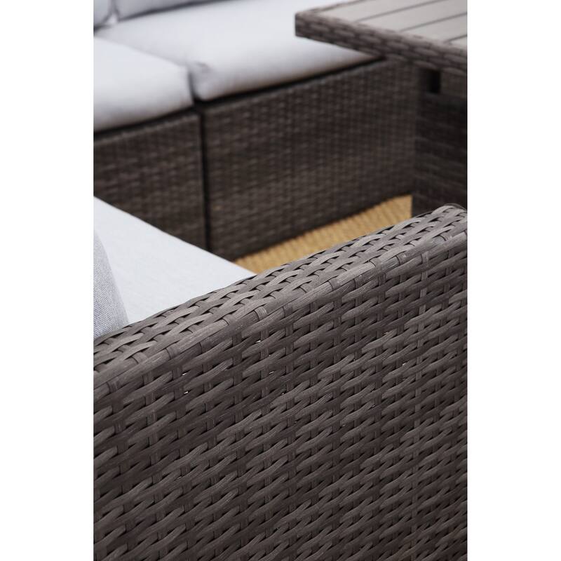 7 Pcs Patio Furniture Set, Outdoor Sectional Sofa Set, All Weather Rattan Conversation Set with High Dining Table and Ottoman